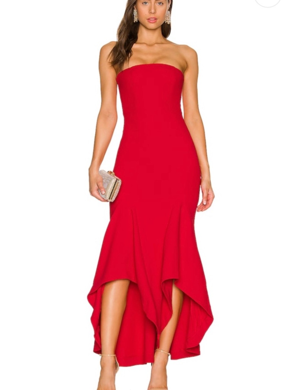 Lovers + Friends Strapless Red High-Low Mermaid Dress